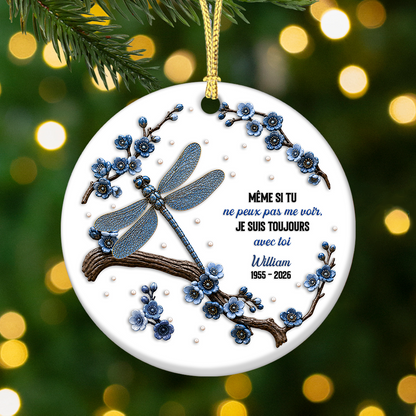 Ornement Souvenir En Céramique Blanche Avec Effet Relief 3D – Libellule Bleue