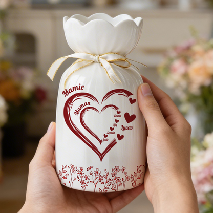 Maman Mamie Avec Coeur Rouge - Vase Décoratif Personnalisé Pour La Maison