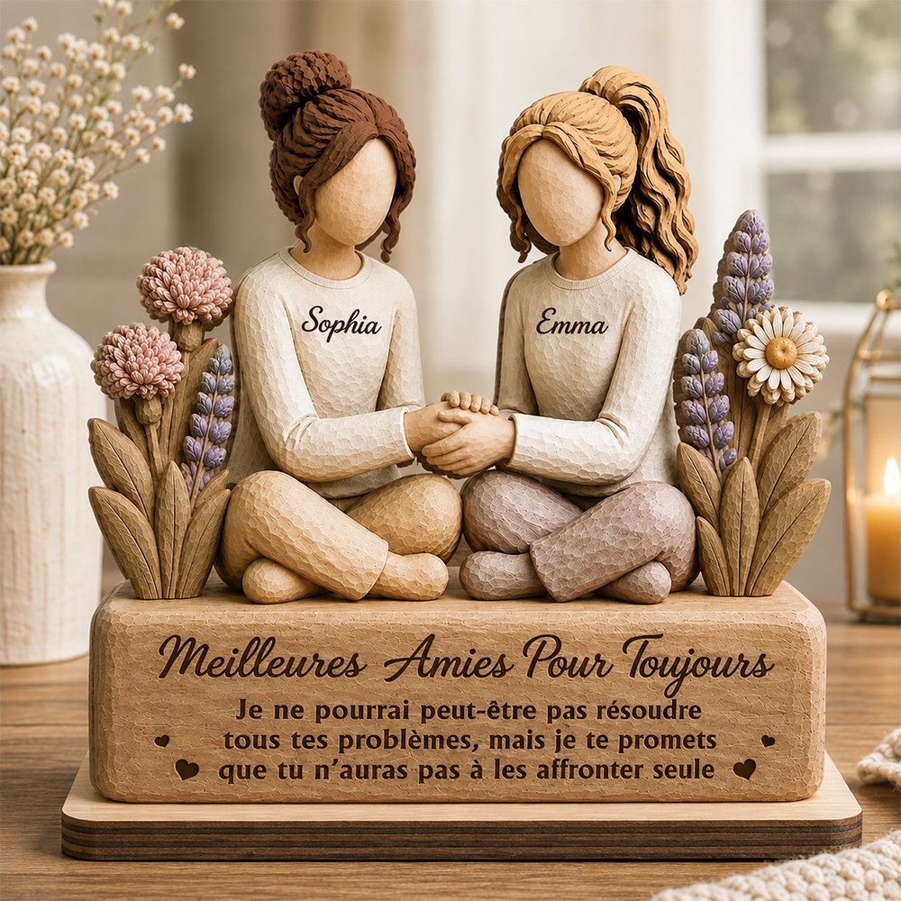Meilleures Amies Pour La Vie – Plaque en Bois Personnalisée à 2 Couches avec Socle Plat