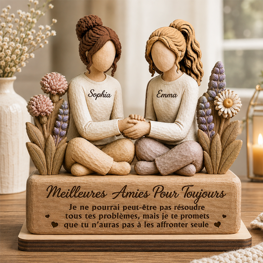 Meilleures Amies Pour La Vie – Plaque en Bois Personnalisée à 2 Couches avec Socle Plat