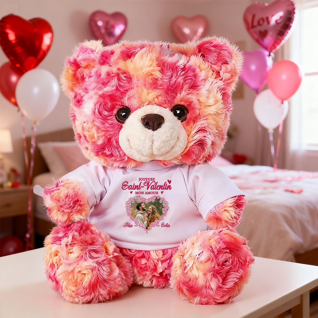 Je T'aime Davantage - Ours En Peluche en T-shirt Personnalisé avec Photo