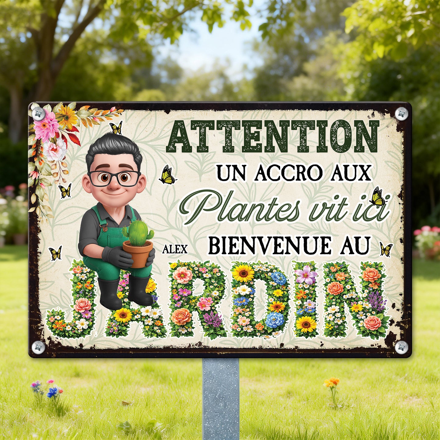Attention ! Un Accro Aux Plantes Vit Ici – Plaque En Métal Personnalisée