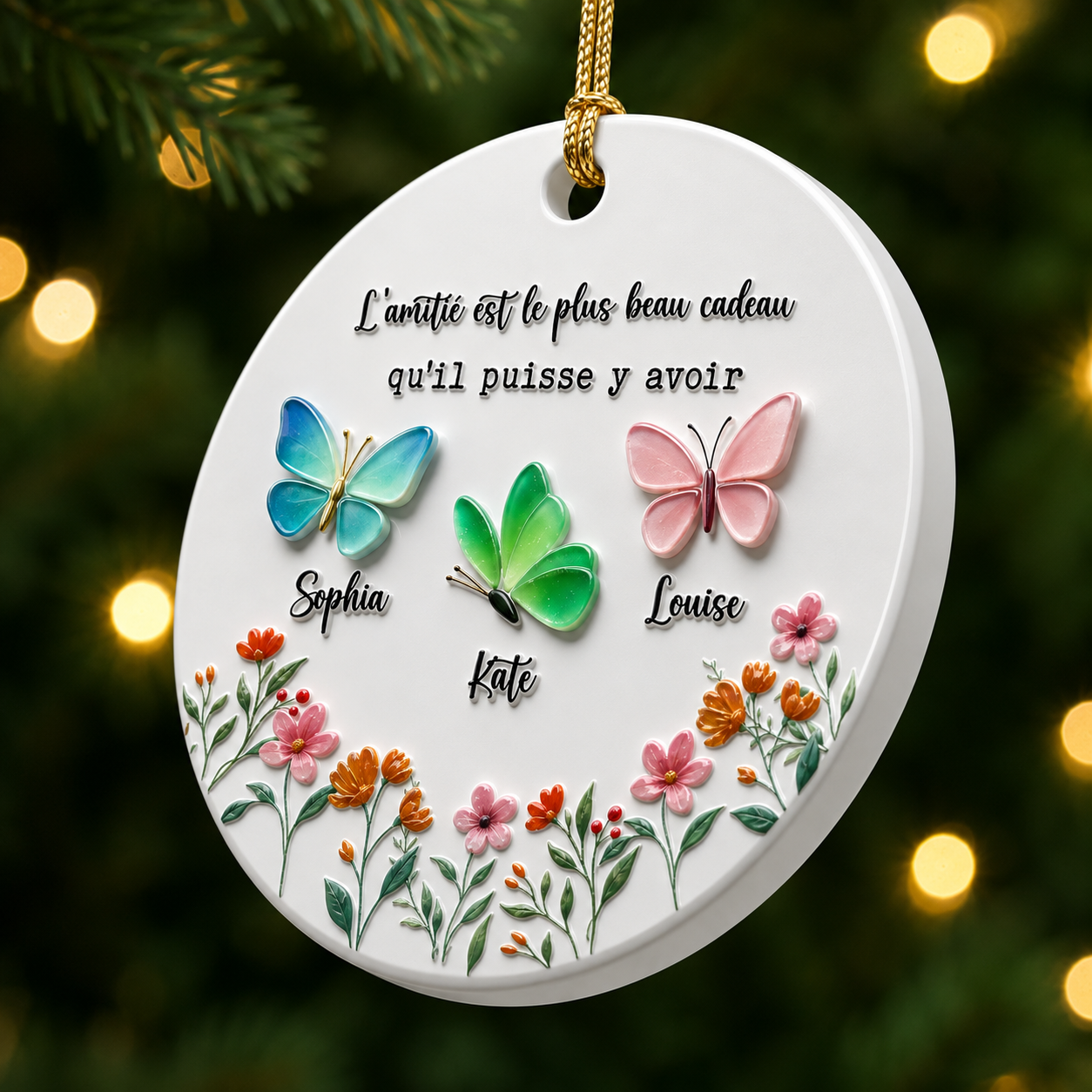 Il n’y A Pas De Plus Beau Cadeau Que L’amitié - Ornement Souvenir En Céramique Blanche Avec Effet Relief 3D