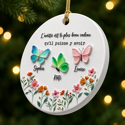 Il n’y A Pas De Plus Beau Cadeau Que L’amitié - Ornement Souvenir En Céramique Blanche Avec Effet Relief 3D