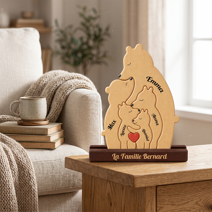 Familial Personnalisé Avec Un Ours – Puzzle En Bois Personnalisé Avec Prénom Gravé