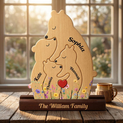 Puzzle Familial Personnalisé Avec Un Ours – Puzzle En Bois Personnalisé Avec Prénom Gravé