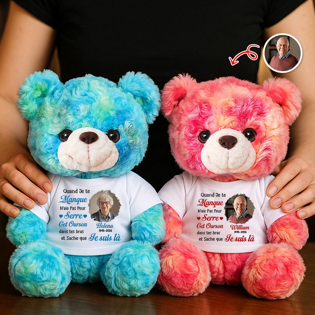 Quand Je Te Manque - Ours En Peluche en T-shirt Personnalisé avec Photo