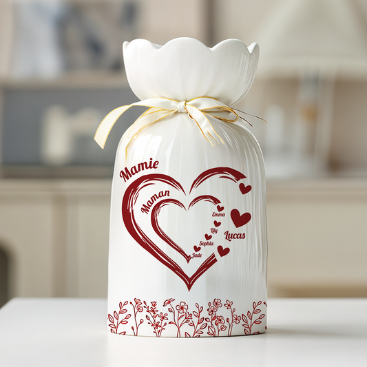 Maman Mamie Avec Coeur Rouge - Vase Décoratif Personnalisé Pour La Maison