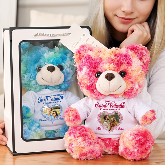 Je T'aime Davantage - Ours En Peluche en T-shirt Personnalisé avec Photo
