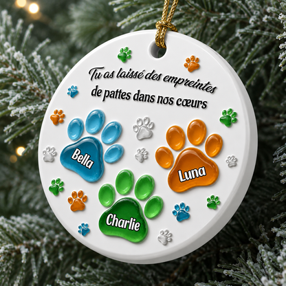 Tu As Laissé Des Empreintes De Pattes Dans Mon Cœur - Ornement Souvenir En Céramique Blanche Avec Effet Relief 3D