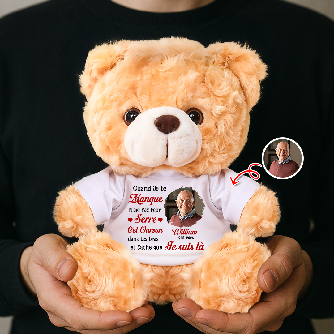 Quand Je Te Manque - Ours En Peluche en T-shirt Personnalisé avec Photo