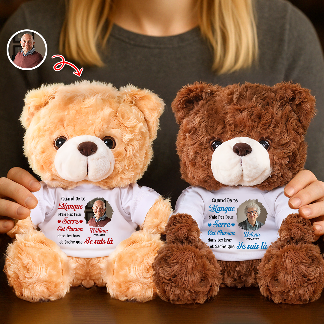 Quand Je Te Manque - Ours En Peluche en T-shirt Personnalisé avec Photo