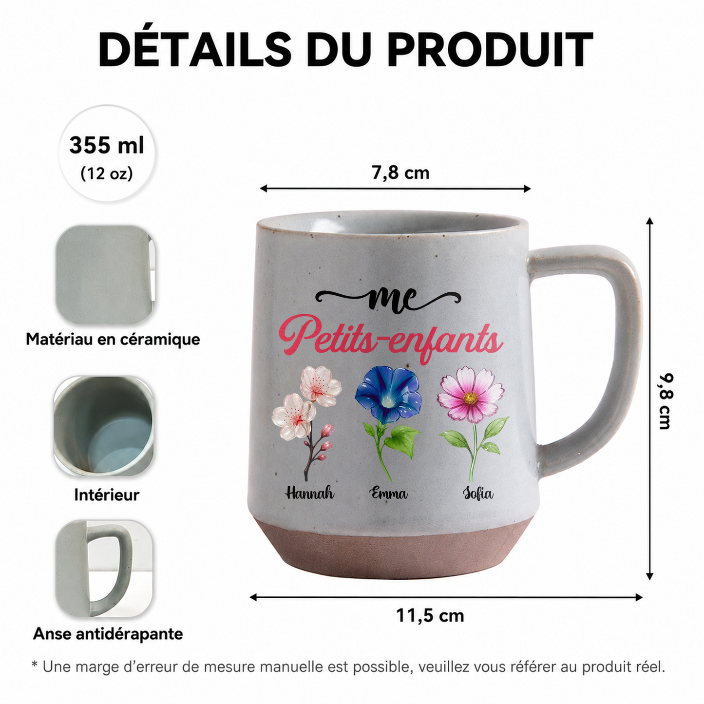 Mes Petits-Enfants – Mug à Café en Porcelaine Mate Personnalisé