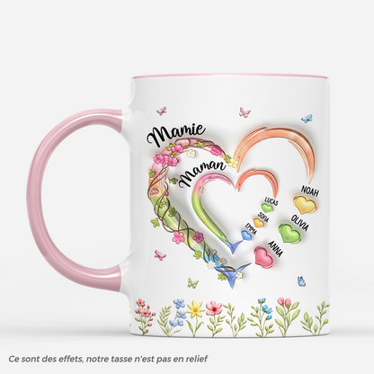 Oma Kinder Herzen - Personalisiertes Geschenk - Mama Tasse Kletterpflanze Blüten - Mug Personnalisé