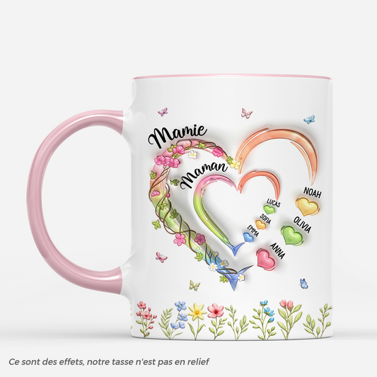 Oma Kinder Herzen - Personalisiertes Geschenk - Mama Tasse Kletterpflanze Blüten - Mug Personnalisé