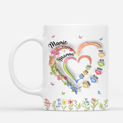 Oma Kinder Herzen - Personalisiertes Geschenk - Mama Tasse Kletterpflanze Blüten - Mug Personnalisé