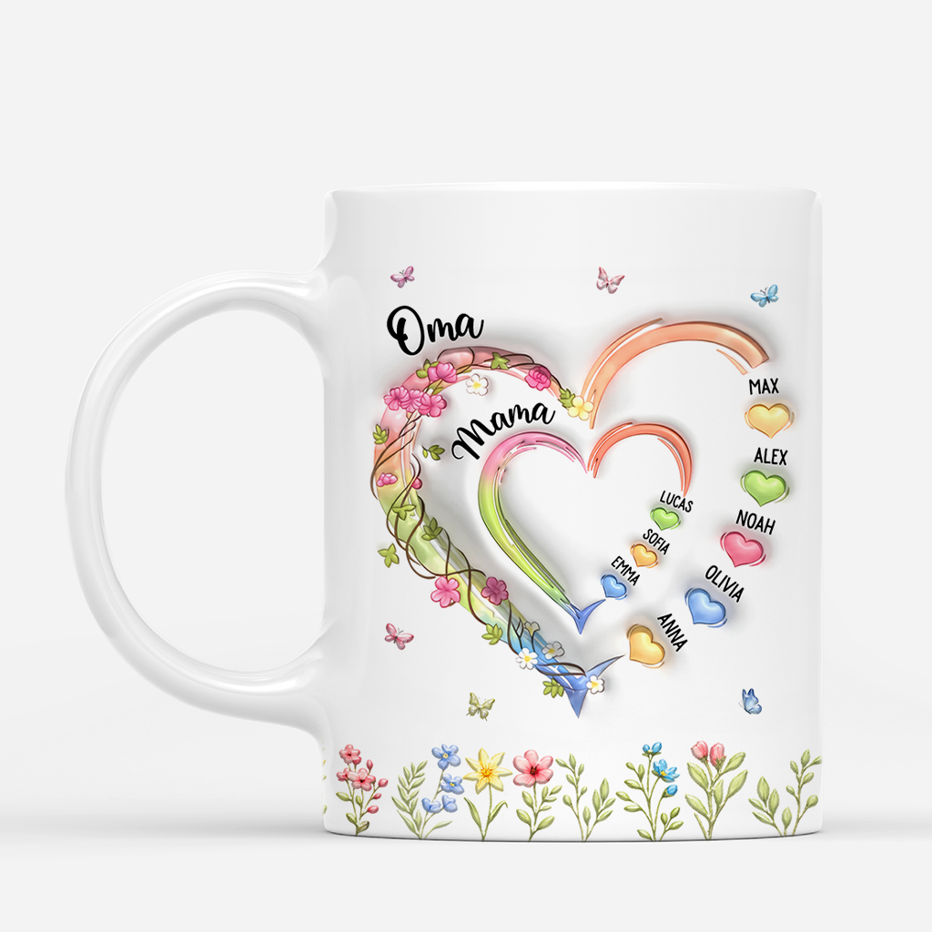 Oma Kinder Herzen - Personalisiertes Geschenk - Mama Tasse Kletterpflanze Blüten - Mug Personnalisé