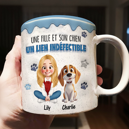 Une Fille Et Son Chien Un Lien Indéfectible - Mug Personnalisé 3D Gonflé Effet