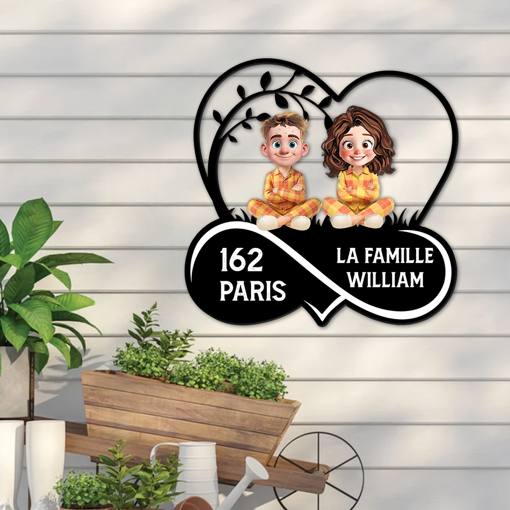 Plaque Numéro de Maison en Métal Cœur - Plaque de Jardin en Métal - Plaque d'Adresse en Métal