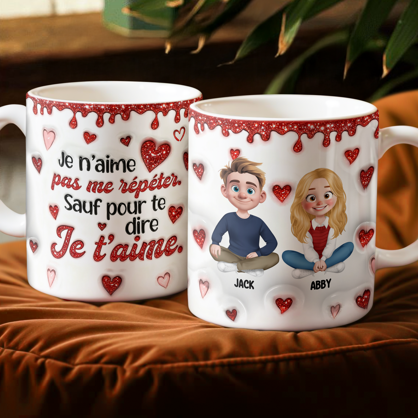 Je t’aime - Je n’aime Pas Me Répéter - Mug Personnalisé 3D Gonflé Effet