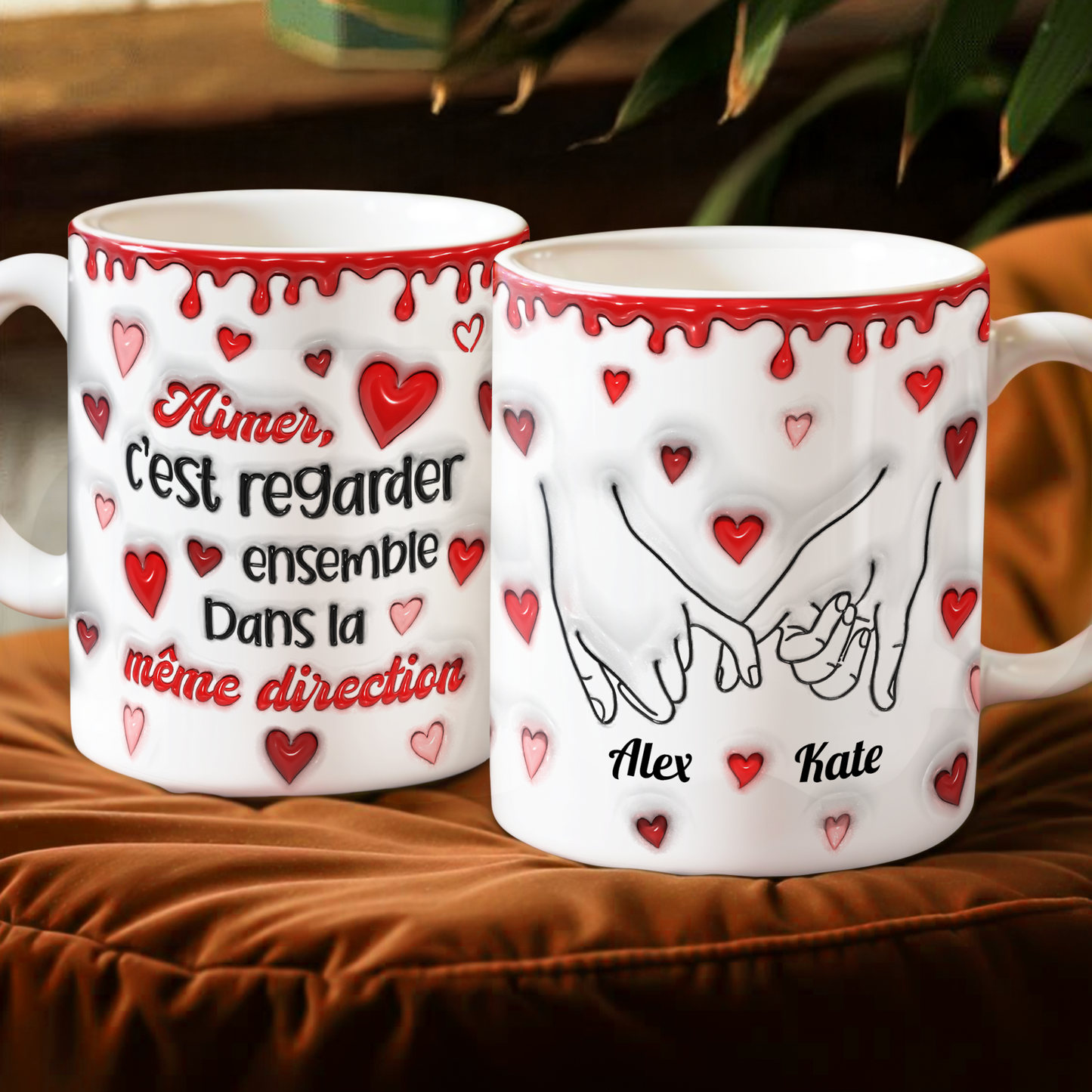 Aimer, C’est Regarder Ensemble Dans La Même Direction - Mug Personnalisé 3D Gonflé Effet