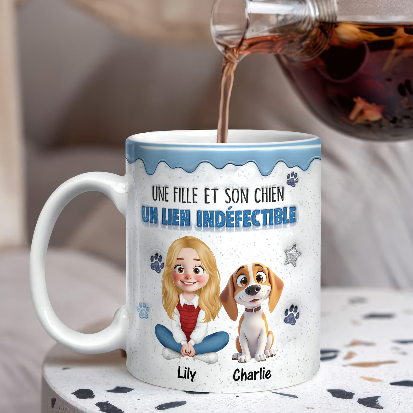 Une Fille Et Son Chien Un Lien Indéfectible - Mug Personnalisé 3D Gonflé Effet