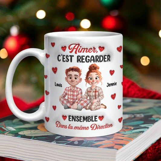 Aimer, C’est Regarder Ensemble Dans La Même Direction - Mug Personnalisé 3D Gonflé Effet