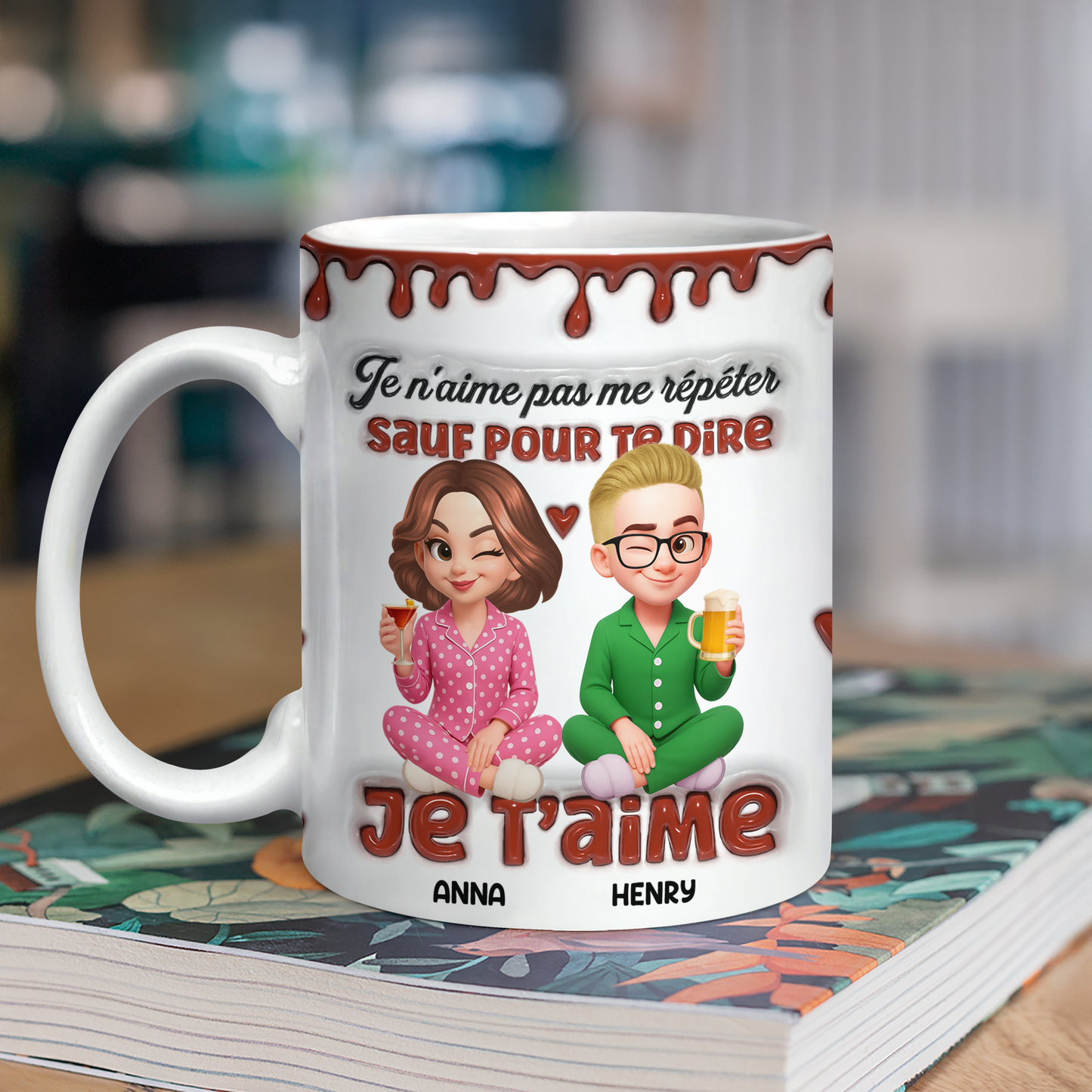 Je n’aime Pas Me Répéter Sauf Pour Te Dire Je t’aime. - Mug Personnalisé 3D Gonflé Effet