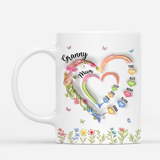 Oma Kinder Herzen - Personalisiertes Geschenk - Mama Tasse Kletterpflanze Blüten - Mug Personnalisé