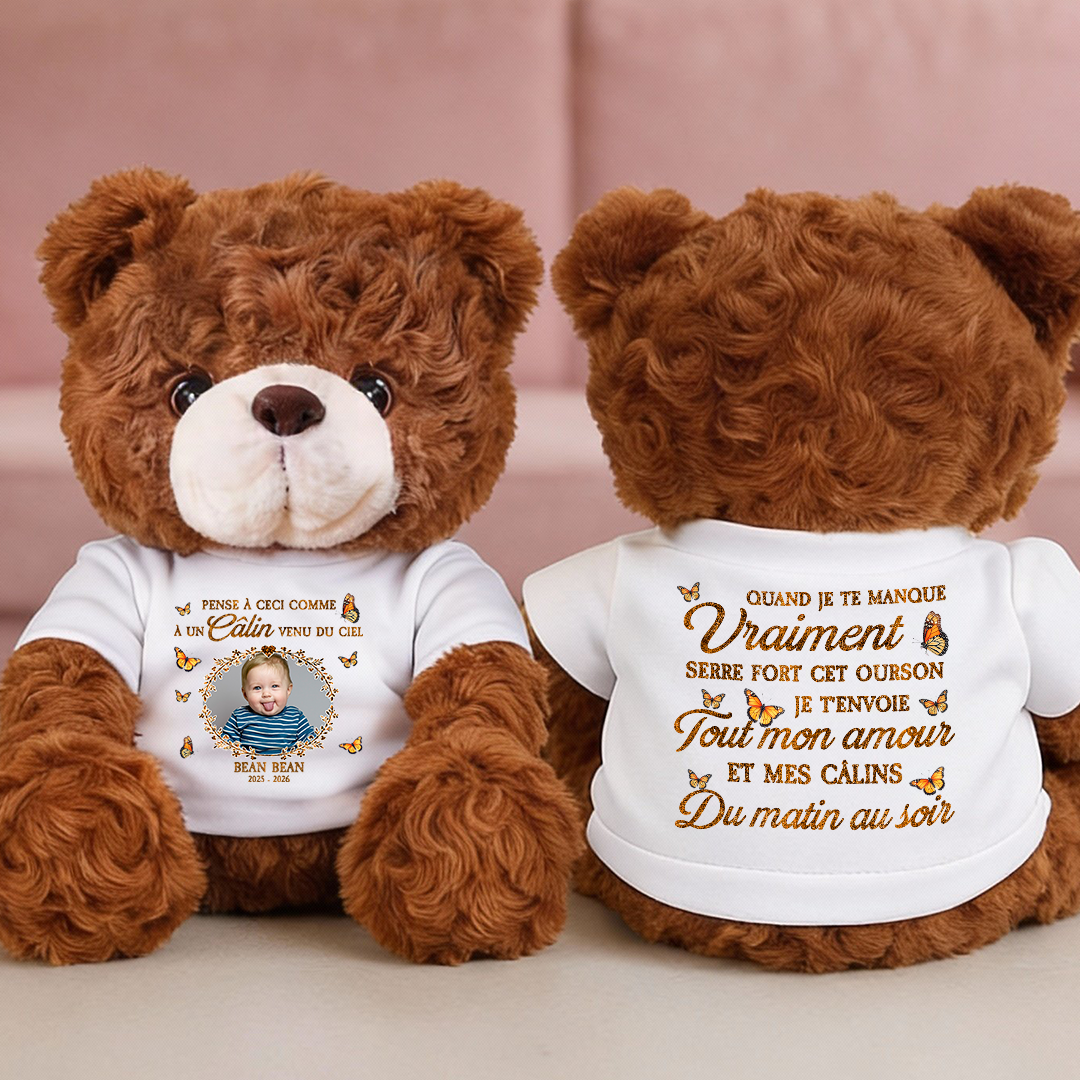 À Un Câlin Venu Du Ciel - Ours En Peluche en T-shirt Personnalisé avec Photo