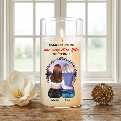 L’amour Entre Une Mère Et Ses Filles Est Éternel – Bougie LED Sans Flamme en Hommage à un Être Cher