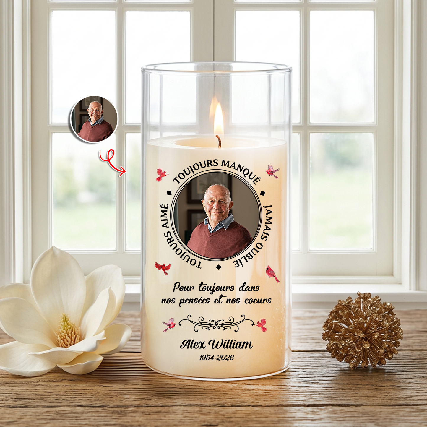 Toujours Manqué - Toujours Aimé – Bougie LED Sans Flamme en Hommage à un Être Cher