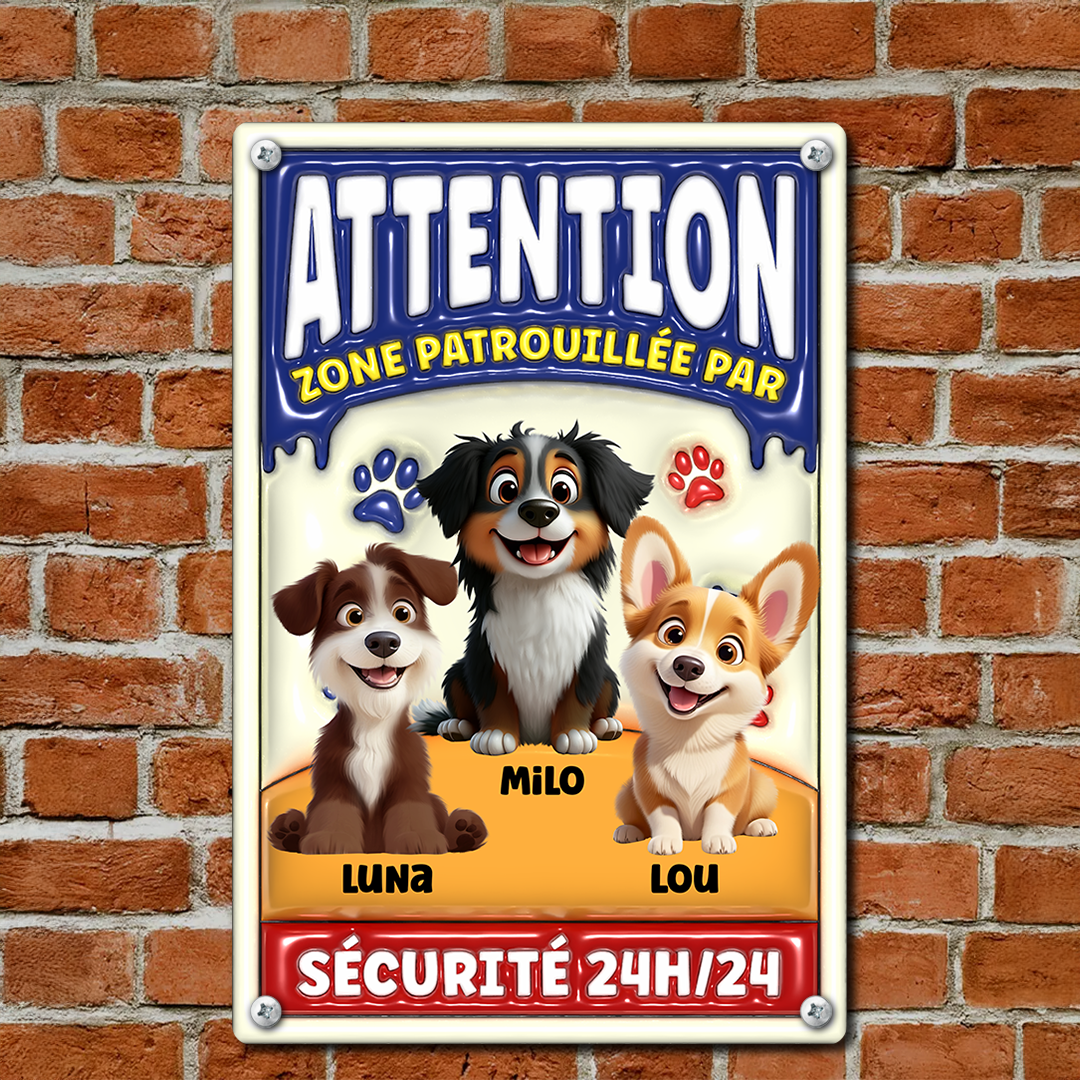 Zone Patrouillée Par Sécurité 24H/24 – Plaque En Métal Personnalisée