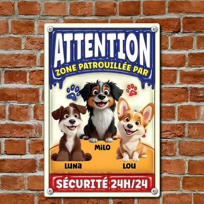 Zone Patrouillée Par Sécurité 24H/24 – Plaque En Métal Personnalisée