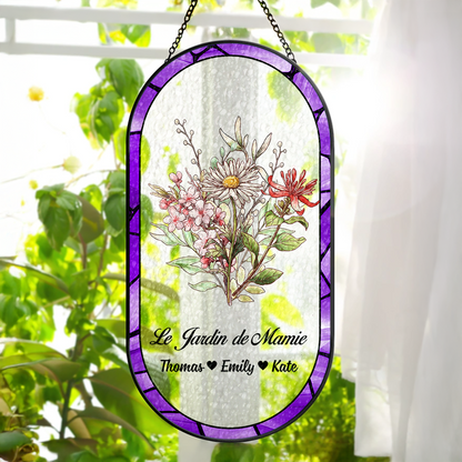Le Jardin - Attrape-Soleil Rectangulaire à Coins Arrondis en Vitrail Personnalisé