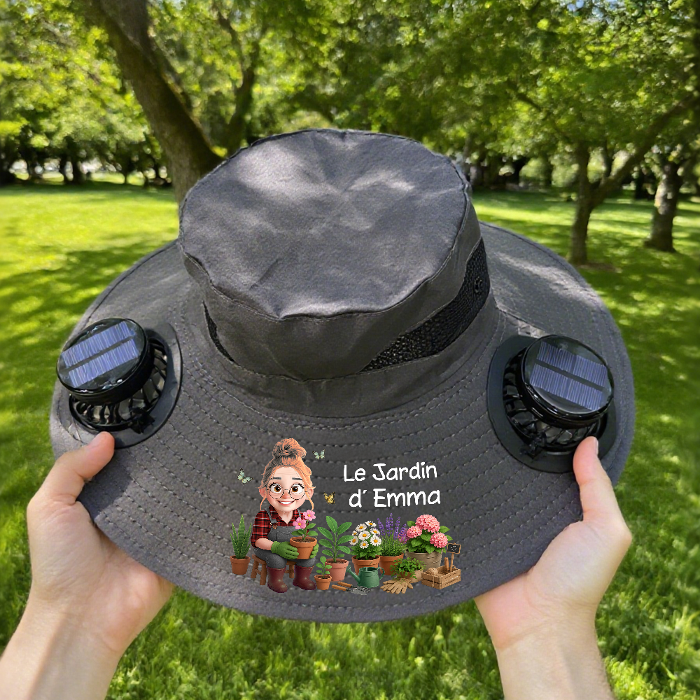 Papa Maman Des Plantes - Chapeau Solaire Avec Ventilateur Personnalisé