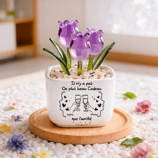 Il N’y A Pas De Plus Beau Cadeau Que L’amitié - Tulipes Éternelles Personnalisées dans un Vase en Verre
