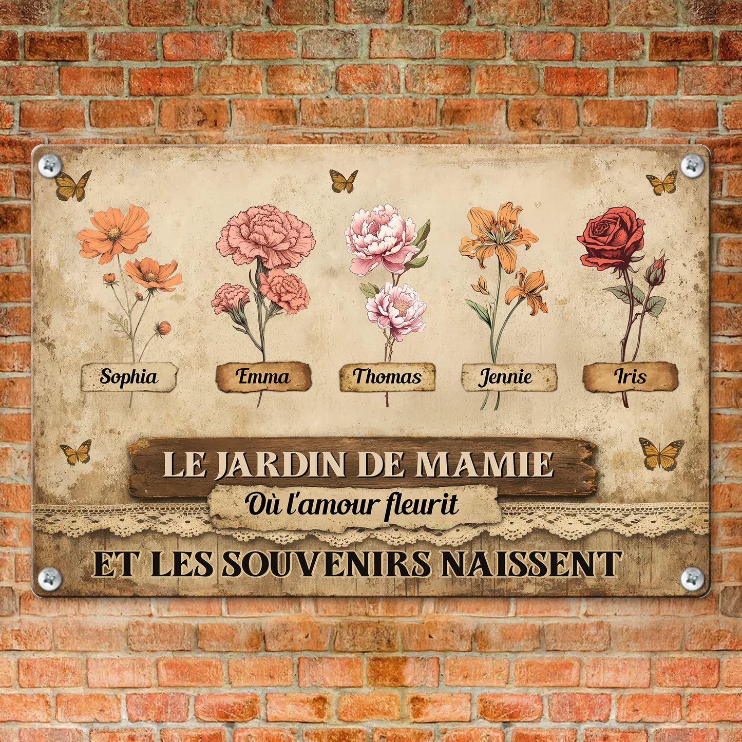 Le Jardin De Mamie Où L'amour Fleurit   – Plaque En Métal Personnalisée
