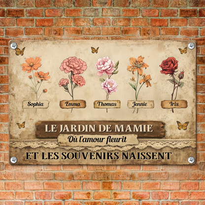 Le Jardin De Mamie Où L'amour Fleurit   – Plaque En Métal Personnalisée
