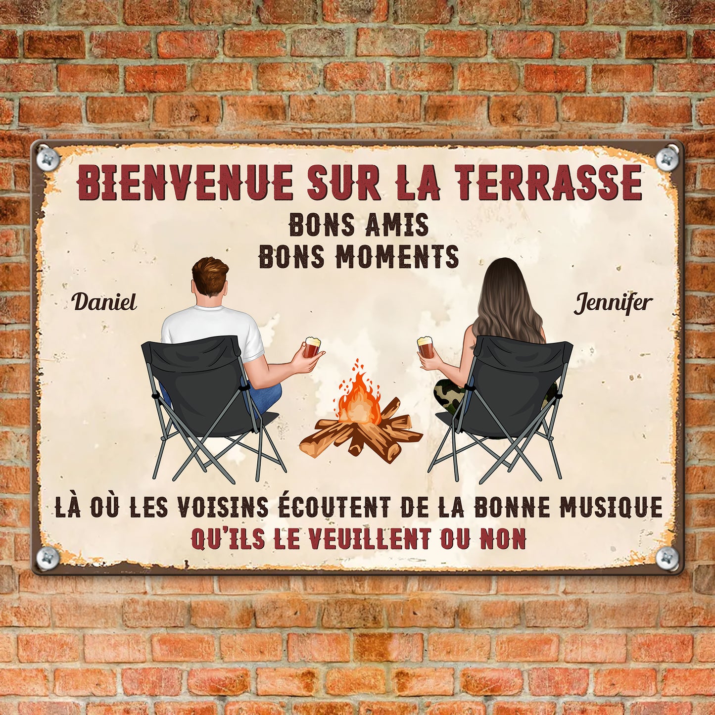 Bienvenue Sur La Terrasse Bons Amis – Plaque En Métal Personnalisée