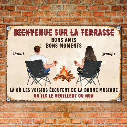 Bienvenue Sur La Terrasse Bons Amis – Plaque En Métal Personnalisée