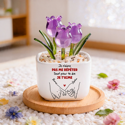 Je t'aime - Tulipes Éternelles Personnalisées dans un Vase en Verre