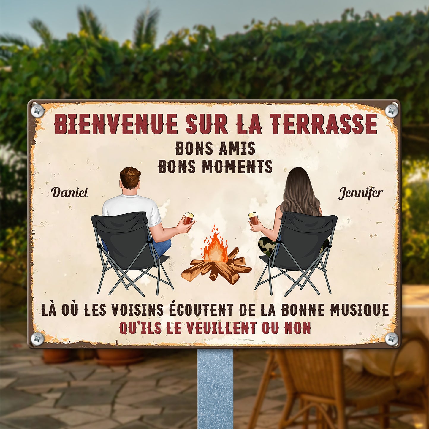 Bienvenue Sur La Terrasse Bons Amis – Plaque En Métal Personnalisée