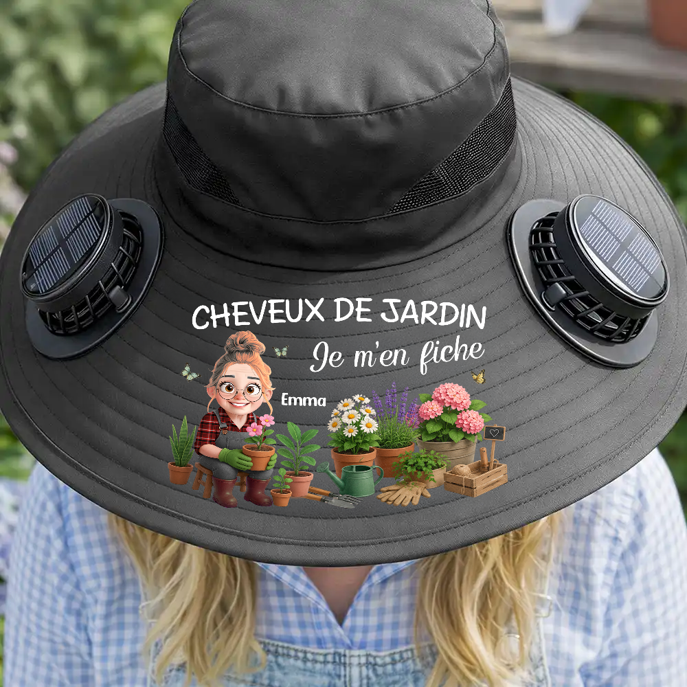 Cheveux De Jardin Men Je Fiche - Chapeau Ventilateur Solaire Personnalisable