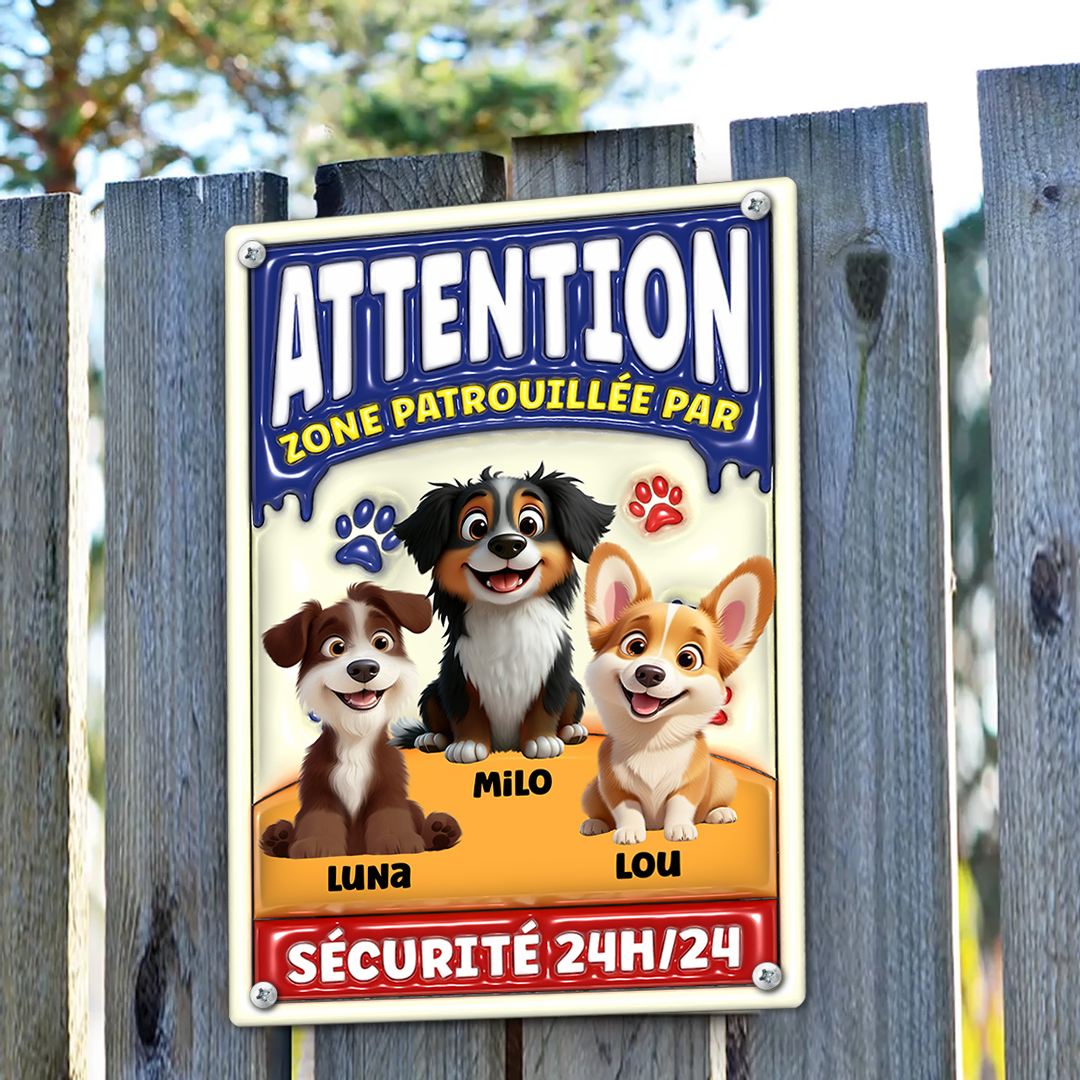Zone Patrouillée Par Sécurité 24H/24 – Plaque En Métal Personnalisée