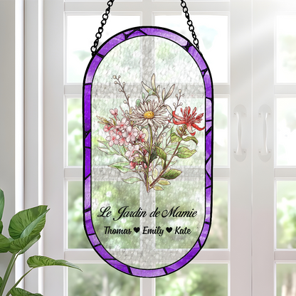 Le Jardin - Attrape-Soleil Rectangulaire à Coins Arrondis en Vitrail Personnalisé