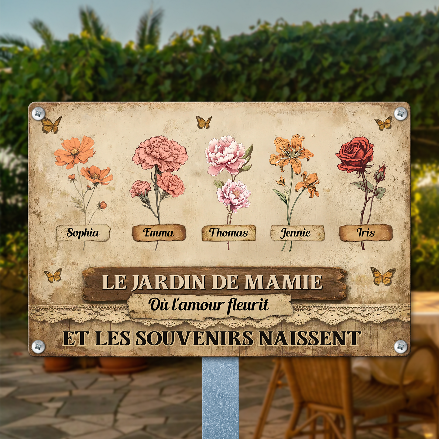 Le Jardin De Mamie Où L'amour Fleurit   – Plaque En Métal Personnalisée