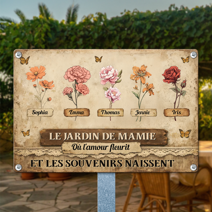 Le Jardin De Mamie Où L'amour Fleurit   – Plaque En Métal Personnalisée