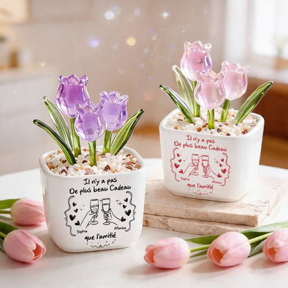 Il N’y A Pas De Plus Beau Cadeau Que L’amitié - Tulipes Éternelles Personnalisées dans un Vase en Verre