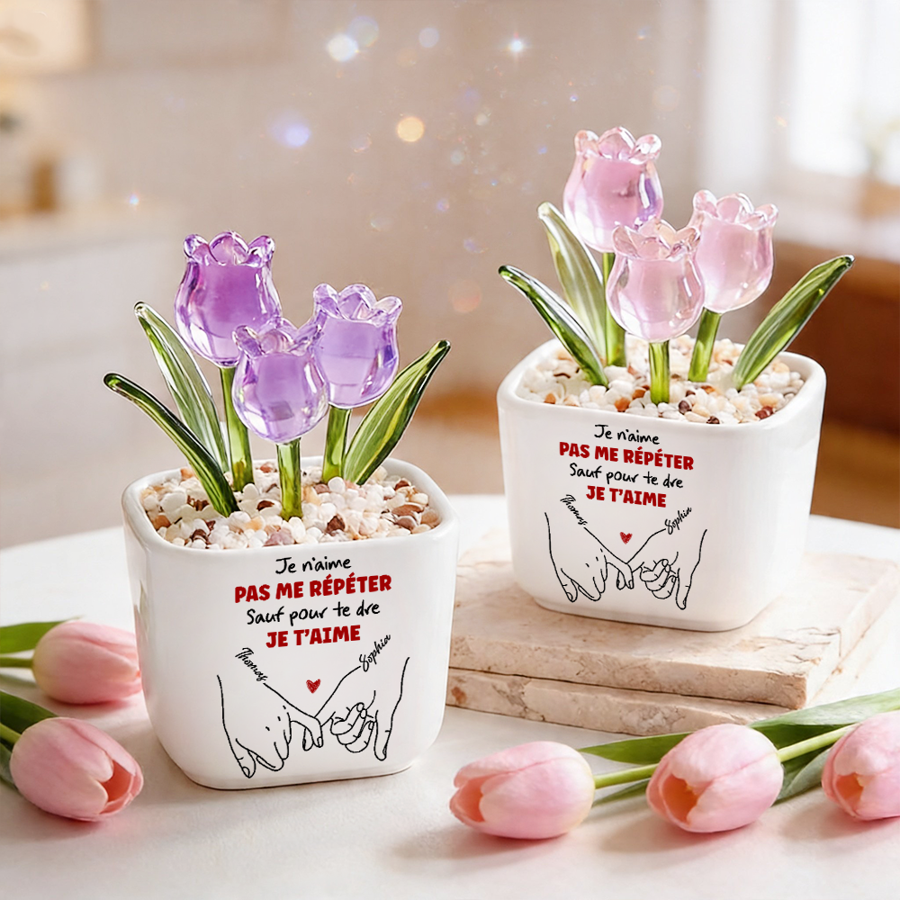 Je t'aime - Tulipes Éternelles Personnalisées dans un Vase en Verre